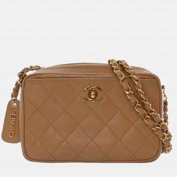Pre Owned Chanel Brown CC Quilted Caviar Camera Bag