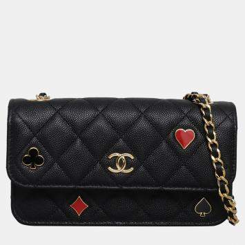 Pre Owned Chanel Caviar Coco Casino Phone Holder On Chain