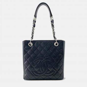 Pre Owned Chanel Pst Chaintote Bag Black Caviar Leather