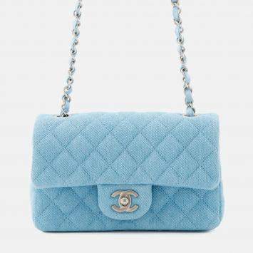 Pre Owned Chanel Matelasse Blue Denim Mini Chain Shoulder Bag