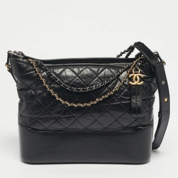 Pre Owned Chanel Black Quilted Aged Leather Medium Gabrielle Hobo