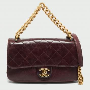 Pre Owned Chanel Burgundy Quilted Leather Small Straight Line Flap Bag
