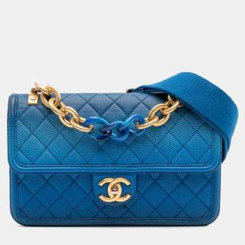 Pre Owned Chanel Blue Medium Quilted Caviar Sunset On The Sea Flap Bag