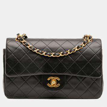 Pre Owned Chanel Black Small Classic Lambskin Double Flap