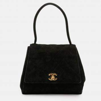 Pre Owned Chanel Black CC Quilted Velvet Flap