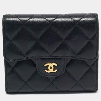 Pre Owned Chanel Black Quilted Leather CC Trifold Compact Wallet