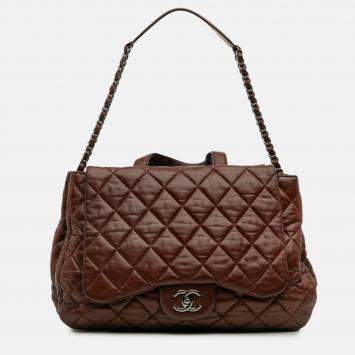 Pre Owned Chanel Red Maxi Quilted Lambskin 3 Tote Bag