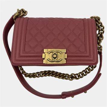 Pre Owned Chanel Pink Quilted Leather Small Boy Flap Bag