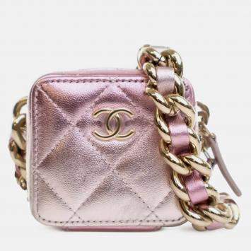 Pre Owned Chanel Pink Mini Metallic Lambskin Coco Punk Cube Bag