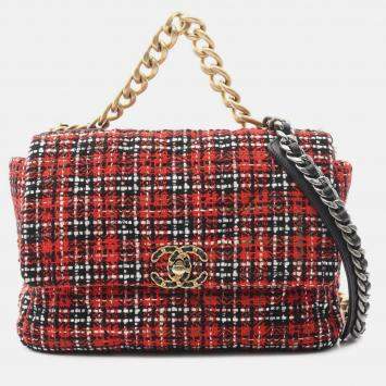 Pre Owned Chanel Red Large Tweed 19 Flap