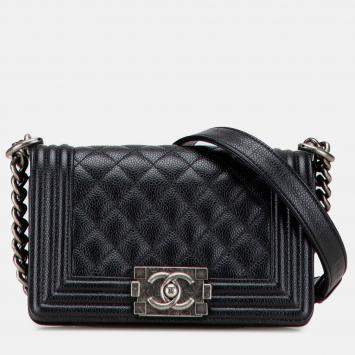 Pre Owned Chanel Black Small Quilted Caviar Boy Flap