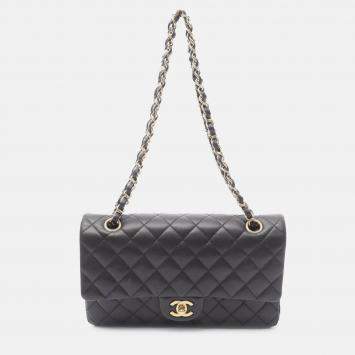 Pre Owned Chanel Black Medium Classic Lambskin Double Flap