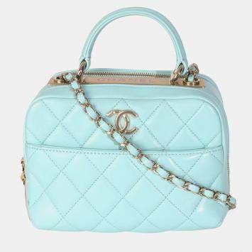 Pre Owned Chanel Light Blue Quilted Lambskin Small Trendy CC Bowling Bag