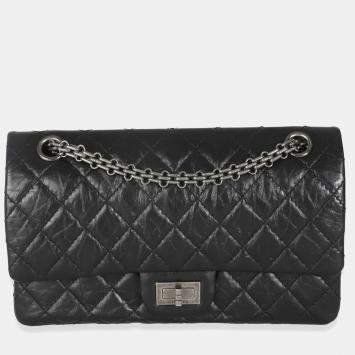 Pre Owned Chanel Black Aged Quilted Calfskin 2.55 Small Reissue 225 Flap Bag