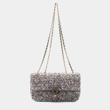Pre Owned Chanel Multicolor Small Quilted Tweed CC Chic Double Flap