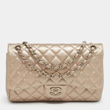Pre Owned Chanel Metallic Quilted Leather Jumbo Classic Double Flap Bag