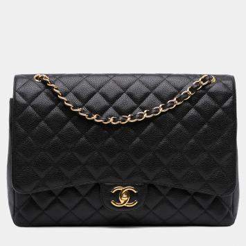 Pre Owned Chanel Black Maxi Classic Caviar Double Flap