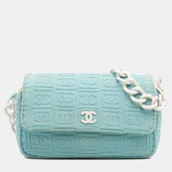 Pre Owned Chanel Blue Terry Cloth Sport Line Flap