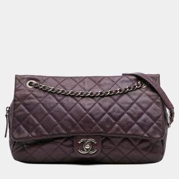 Pre Owned Chanel Purple Jumbo Quilted Iridescent Caviar Easy Flap