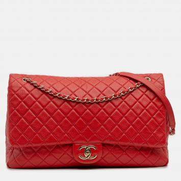 Pre Owned Chanel Red XXL Quilted Calfskin Travel Flap