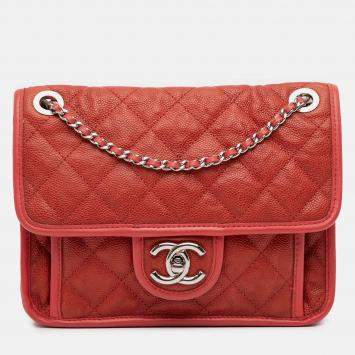 Pre Owned Chanel Red Small Caviar French Riviera Flap