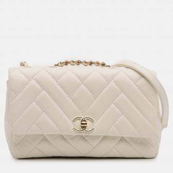 Pre Owned Chanel Cream Small Mix Quilted Aged Calfskin New Clutch Flap