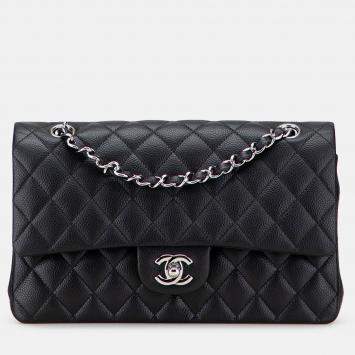 Pre Owned Chanel Black Medium Classic Caviar Double Flap