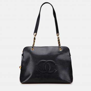 Pre Owned Chanel Black CC Caviar Chain Tote