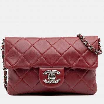 Pre Owned Chanel Red Mini Lambskin Mineral Nights Flap