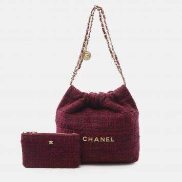 Pre Owned Chanel Burgundy Small Tweed 22 Handbag