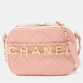 Pre Owned Chanel Matelasse Pink Leather Shoulder Camera Bag 
