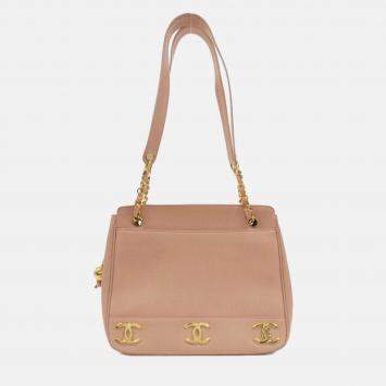 Pre Owned Chanel Pink Leather Shoulder Bag
