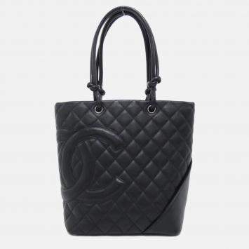Pre Owned Chanel Cambon Line Black Calf Leather Handbag