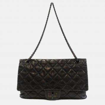 Pre Owned Chanel Black Calf Leather Metallic Shoulder Bag