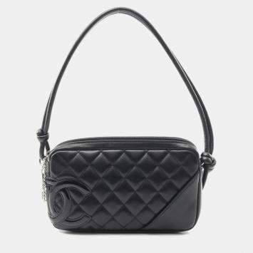 Pre Owned Chanel Cambon Line Handbag Leather Patent Leather Black