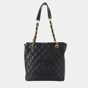 Pre Owned Chanel Matelasse Pst Chain Tote Bag In Black Caviar Leather With Gold Hardware