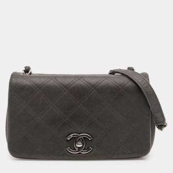 Pre Owned Chanel Grey Embossed Calfskin New Chic Flap