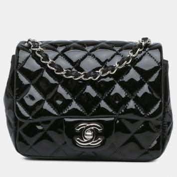 Pre Owned Chanel Black Mini Square Classic Patent Single Flap