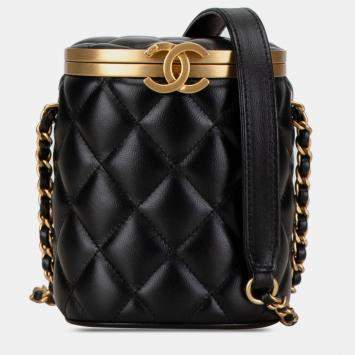 Pre Owned Chanel Black Mini Lambskin Crown Box Bag