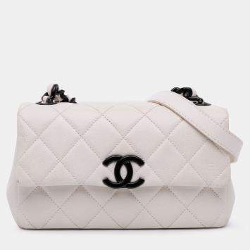 Pre Owned Chanel White Small Quilted Caviar My Everything Flap