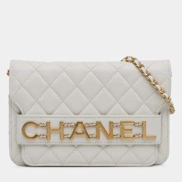 Pre Owned Chanel White Enchained Flap Wallet on Chain