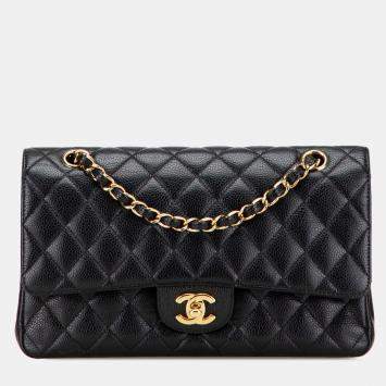 Pre Owned Chanel Black Medium Classic Caviar Double Flap