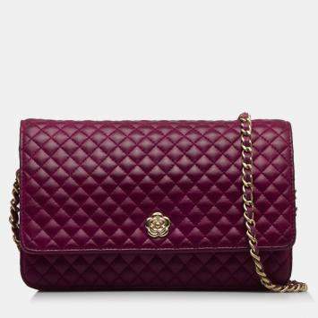 Pre Owned Chanel Purple Camellia Wallet On Chain