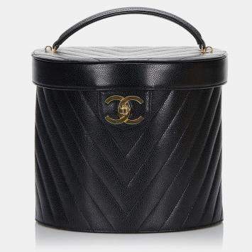 Pre Owned Chanel Black CC Caviar Leather Vanity Bag