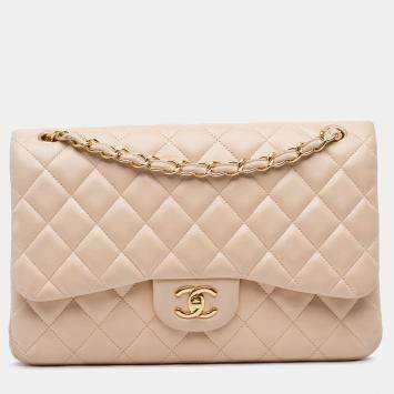 Pre Owned Chanel Brown Jumbo Classic Lambskin Double Flap