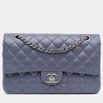 Pre Owned Chanel Purple Medium Classic Lambskin Double Flap