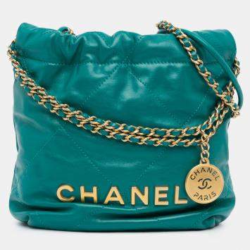 Pre Owned Chanel Green Mini Shiny Calfskin 22 Handbag