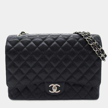 Pre Owned Chanel Black Maxi Classic Caviar Double Flap