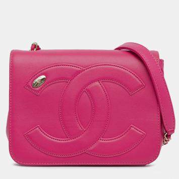 Pre Owned Chanel Pink Lambskin CC Mania Flap
