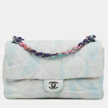 Pre Owned Chanel Blue Quilted Jungle Jeans Flap